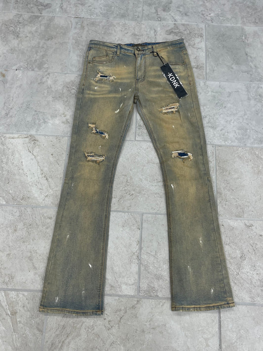 KDNK Skinny Flare Stack Jeans “Olive Washed”
